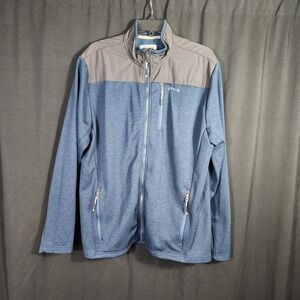Orvis Mens Blue Gray Full Zip Fleece Jacket Contrast Yoke Size Large L/G